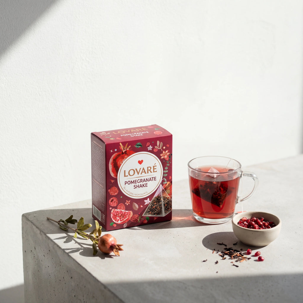 Pomegranate Shake Pyramid Tea (Lovare, Ukraine)